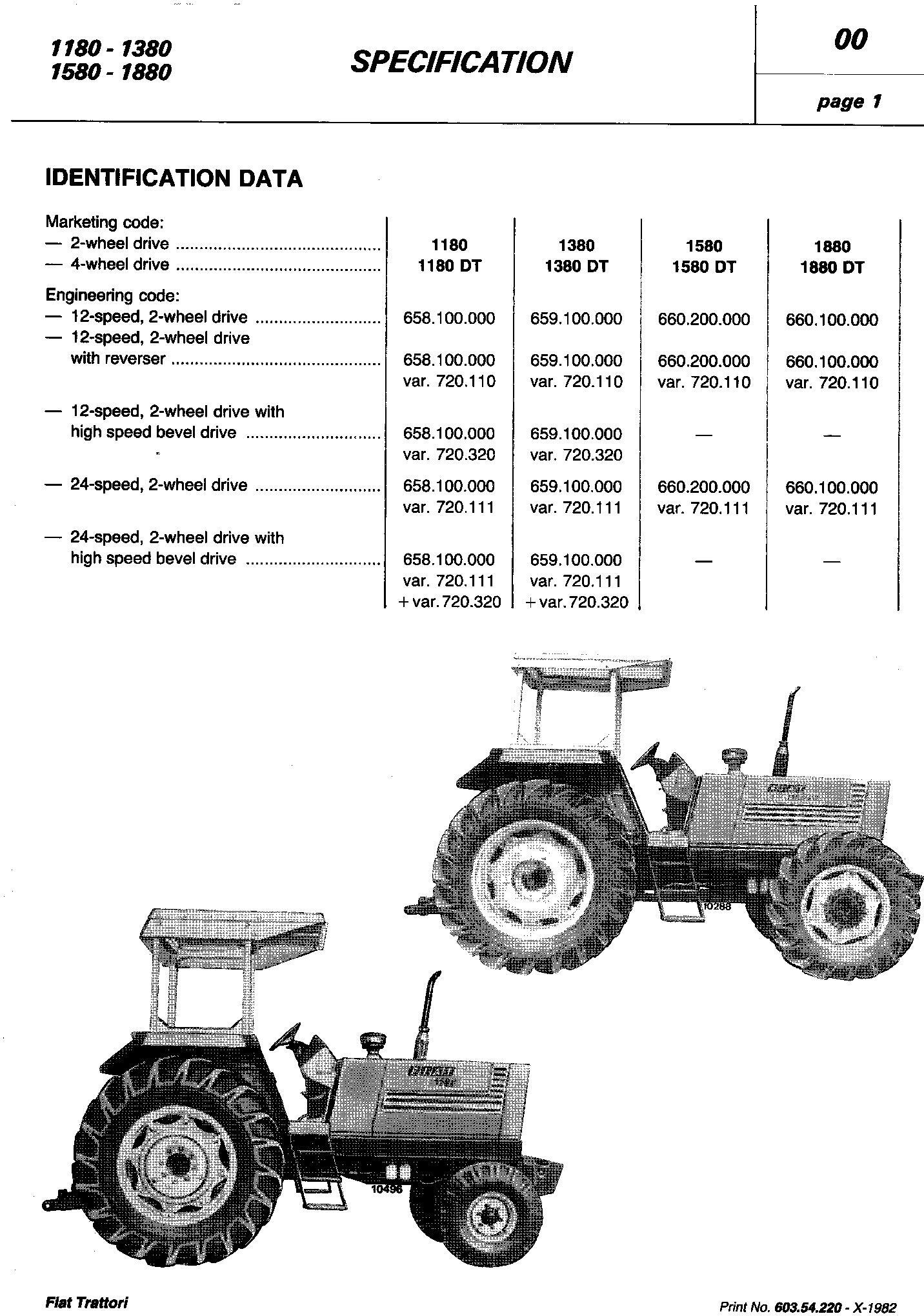 Fiat 1180, 1280, 1380, 1580, 1880 (DT) Tractor Service Manual (6035422000) - 1
