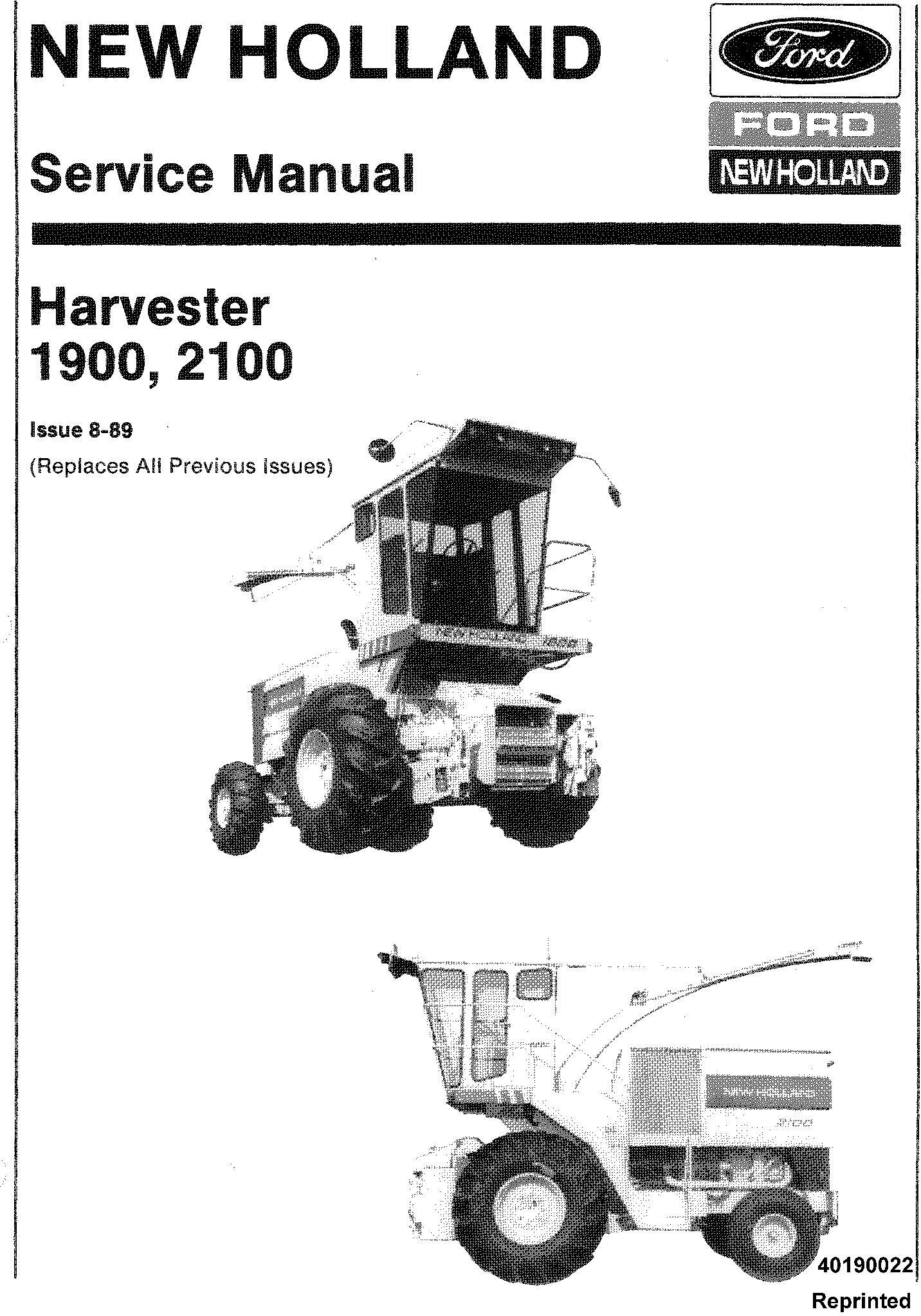 New Holland 1900, 2100 Harvester Service Service Manual - 19363