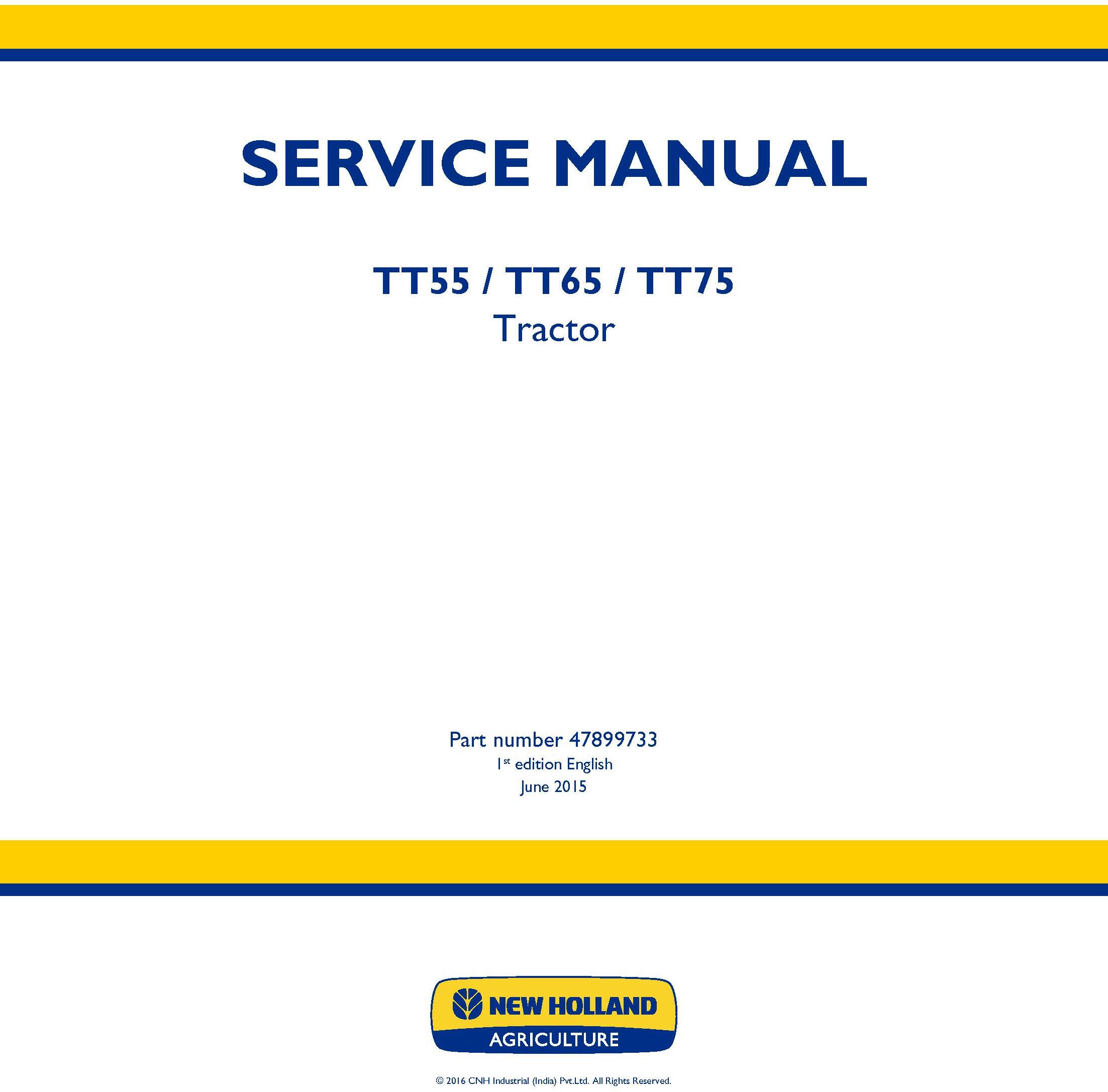 New Holland TT55, TT65, TT75 2WD or 4WD Tractor Service Manual - 19445