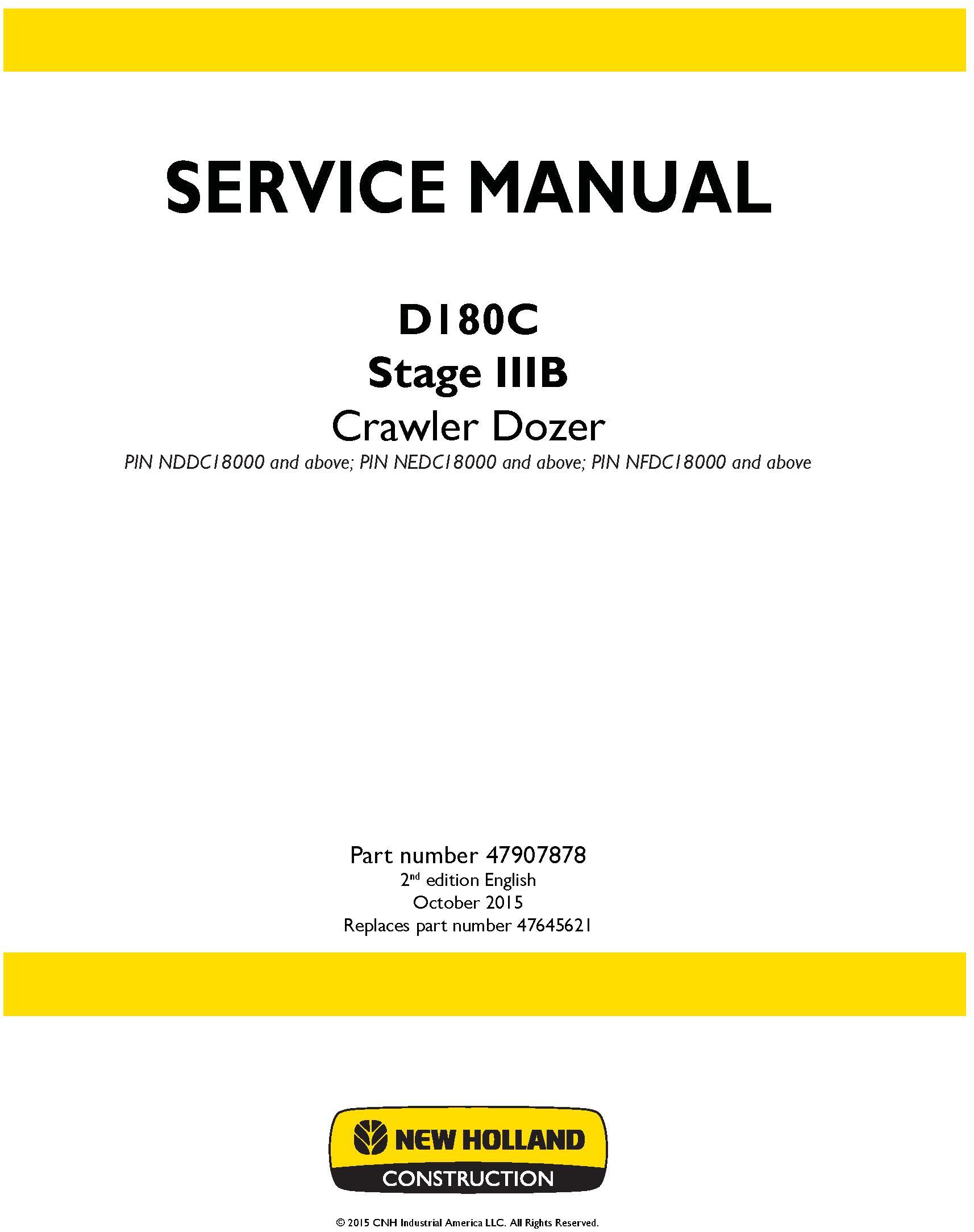 New Holland D180C Stage IIIB Crawler dozer Service Manual