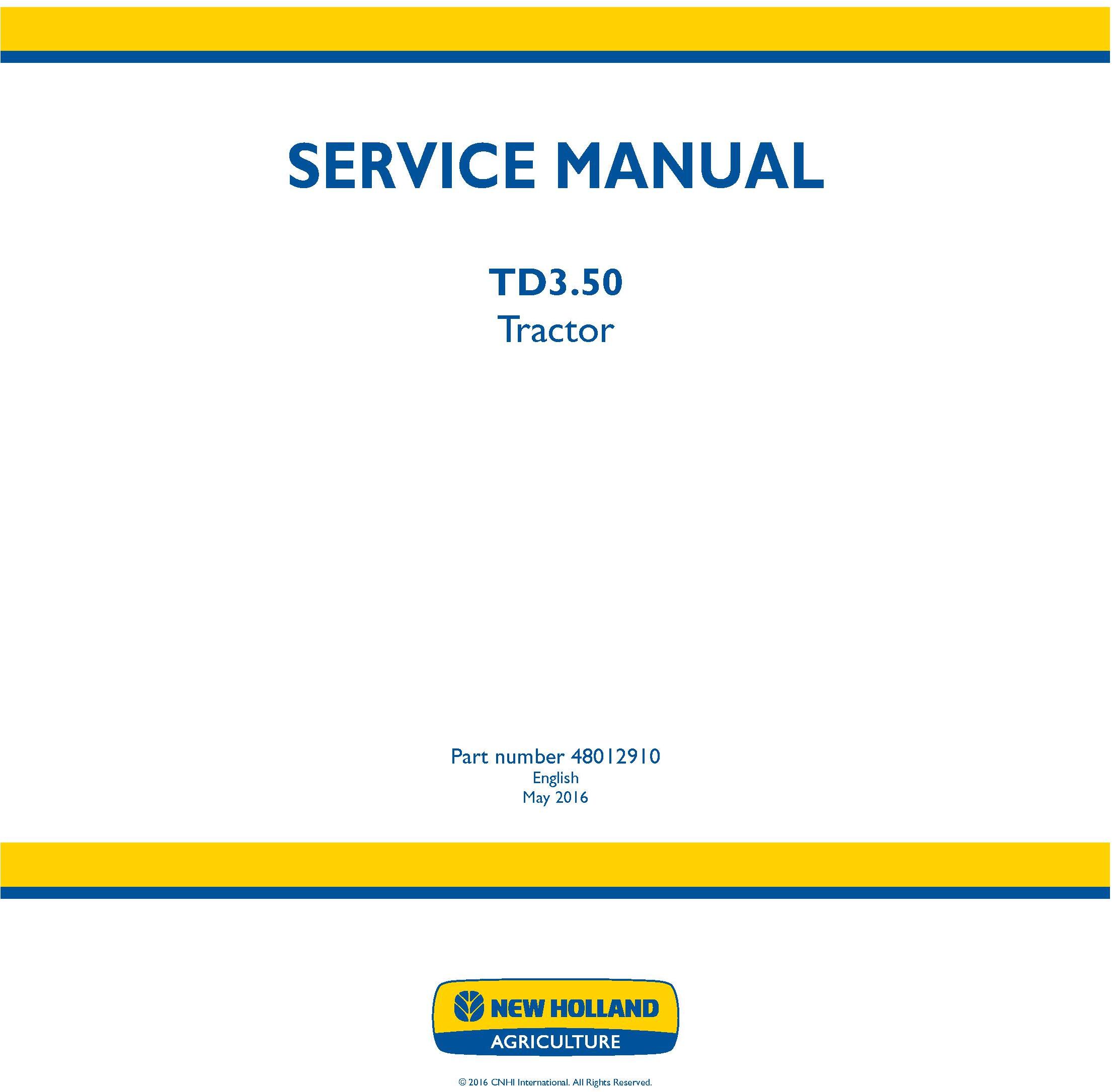 New Holland TD3.50 Tractor Service Manual (Europe) - 19478