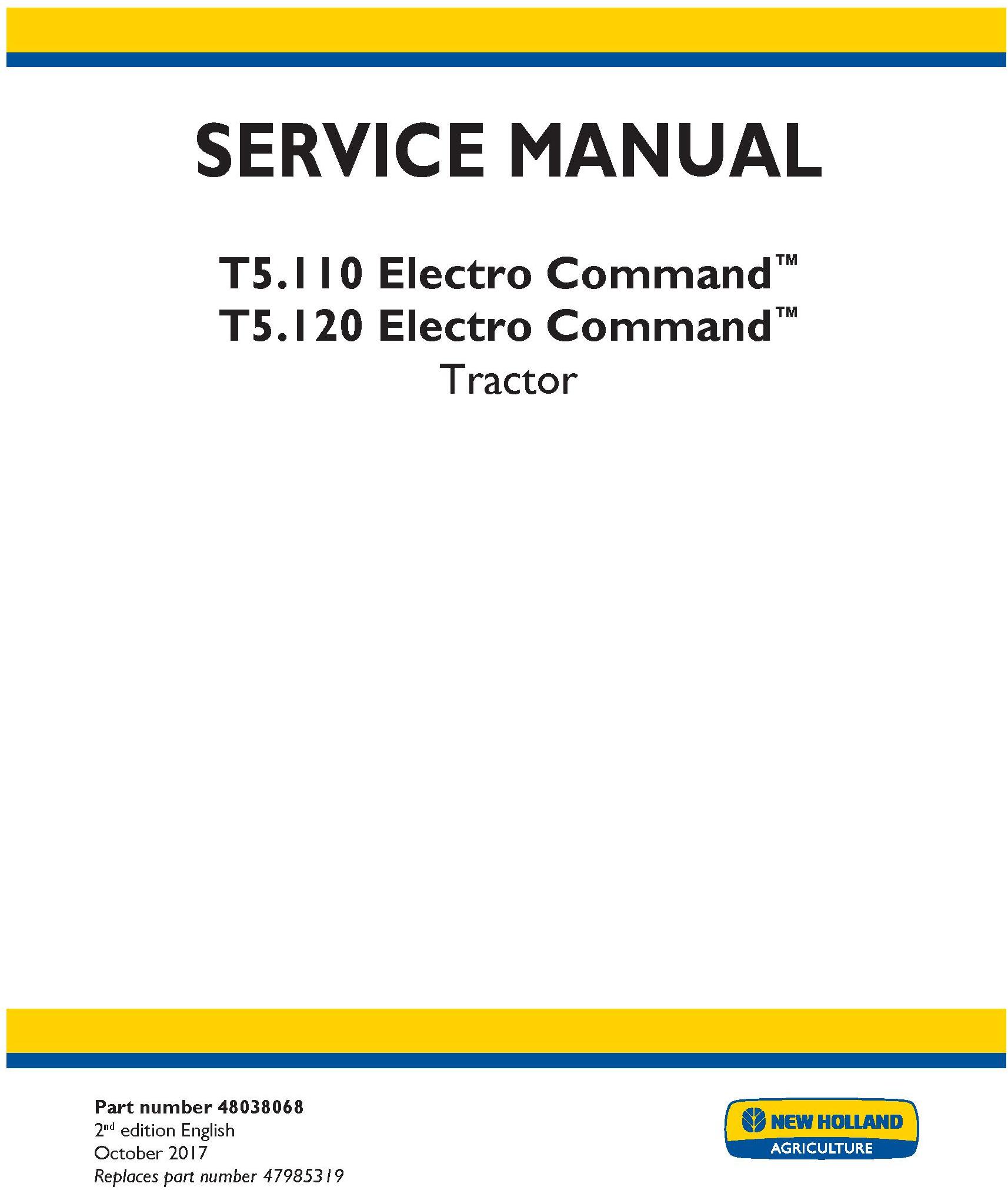 New Holland T5.110 Electro Command, T5.120 Electro Command Tractor Service Manual - 19485