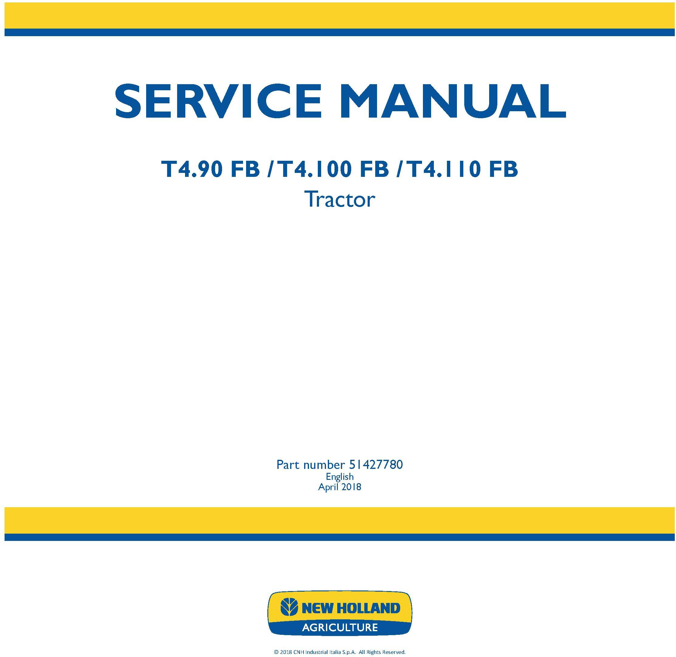 New Holland T4.90 FB, T4.100 FB, T4.110 FB Tractor Service Manual - 19510