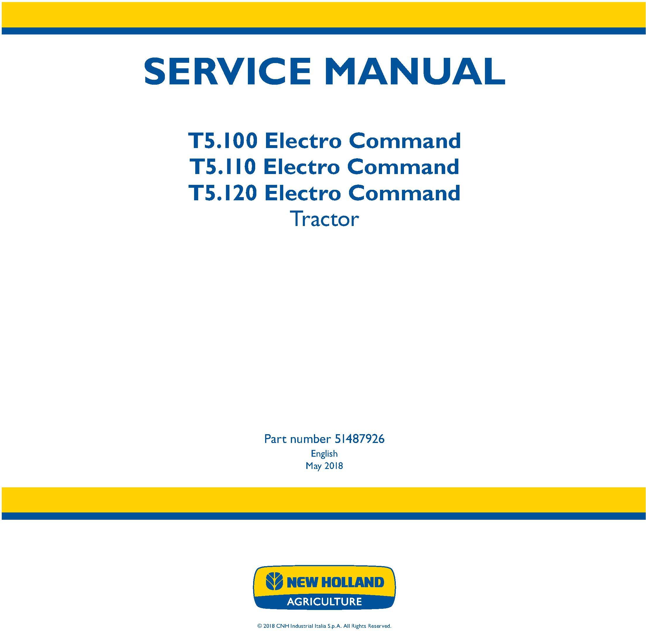 New Holland T5.100, T5.110, T5.120 Electro Command Stage IV Tractor Service Manual