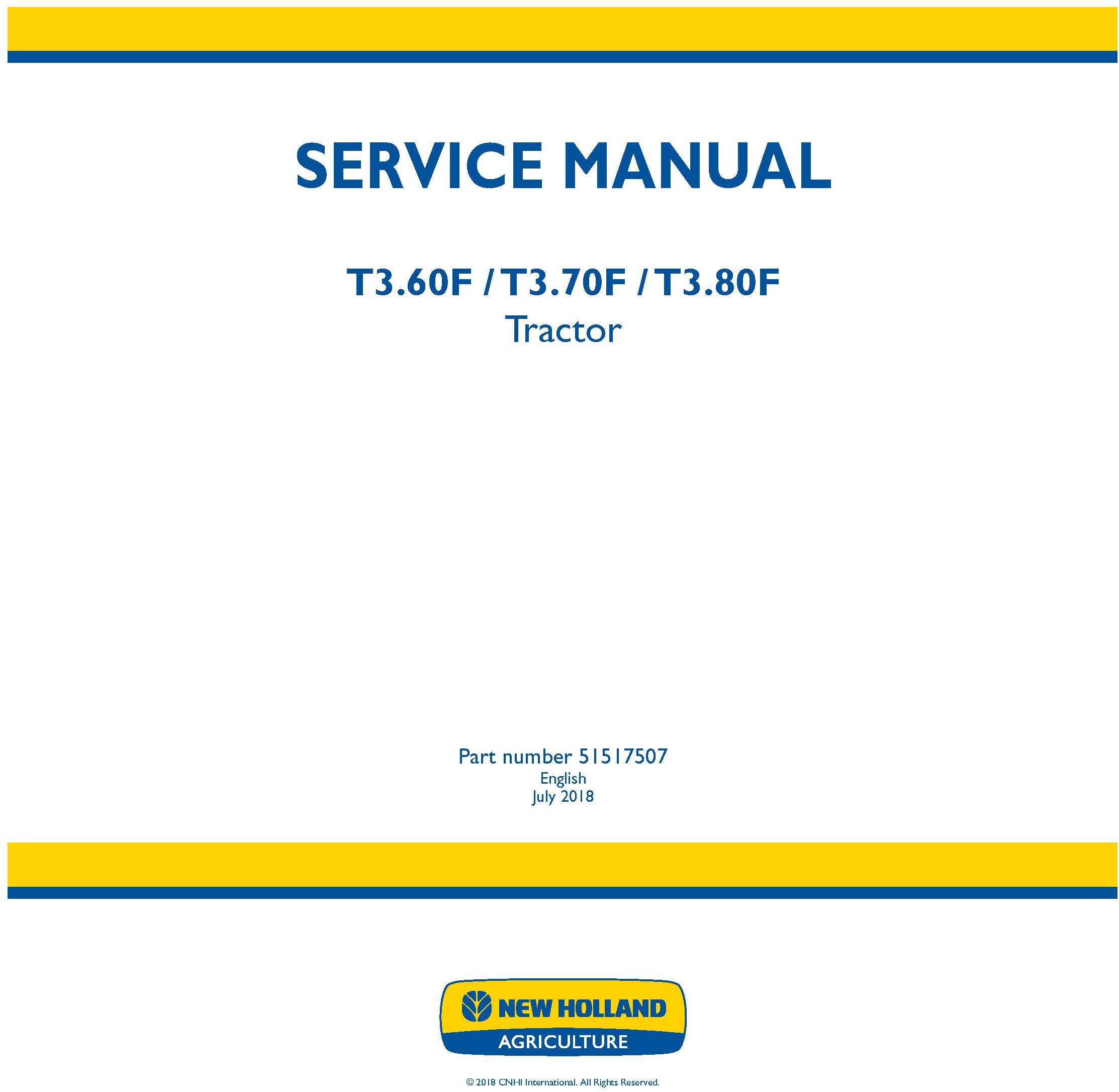 New Holland T3.60F, T3.70F, T3.80F Tractor Service Manual (Europe, Africa) - 19520