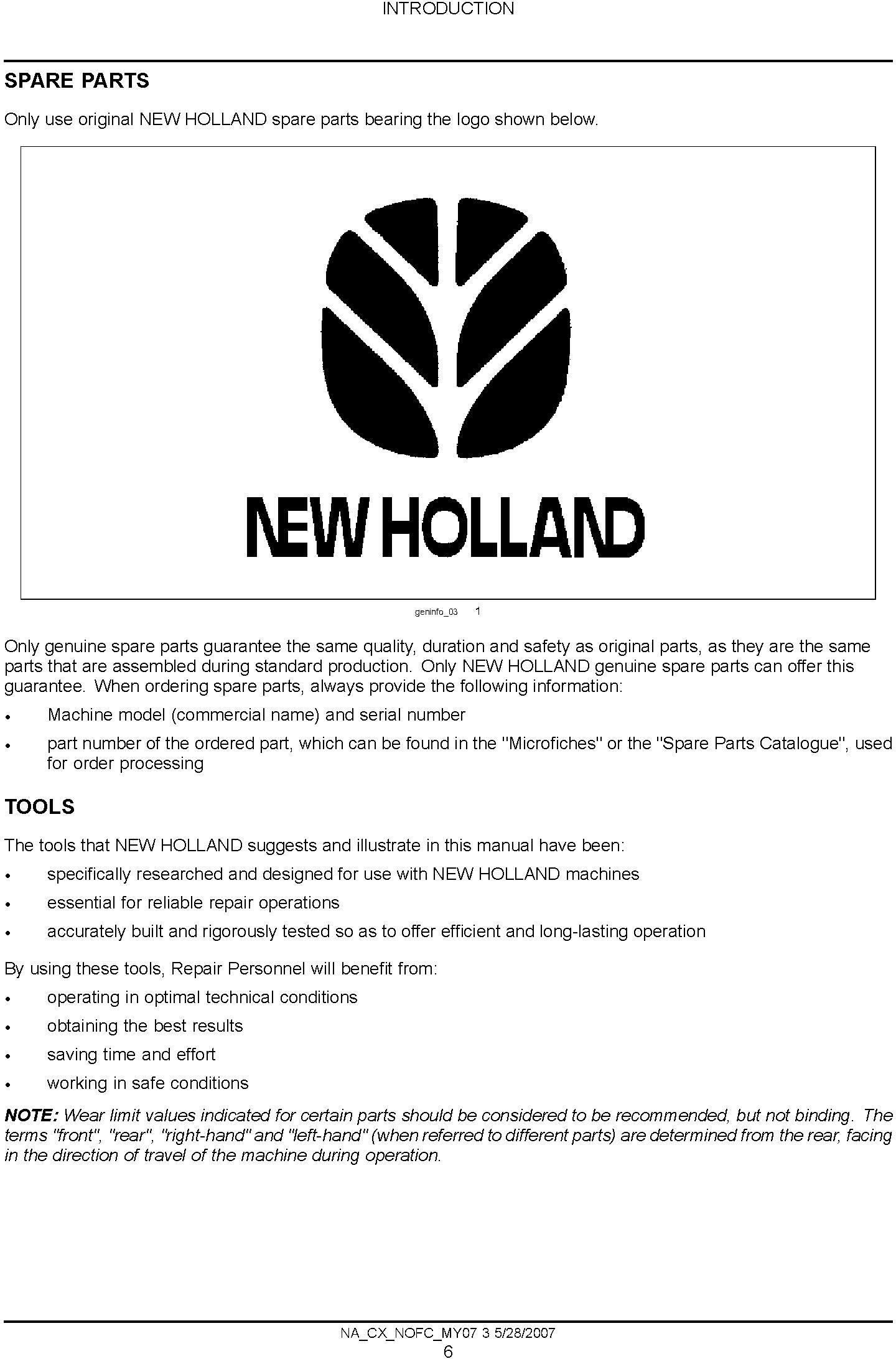 New Holland CX8070, CX8080, CX8090 Combine Service Manual - 20031