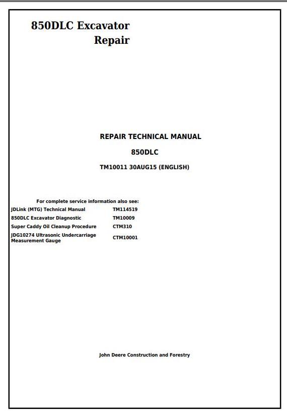 TM10011 - John Deere 850DLC Excavator Diagnostic, Operation and Test Service Manual (TM10009) - 17589