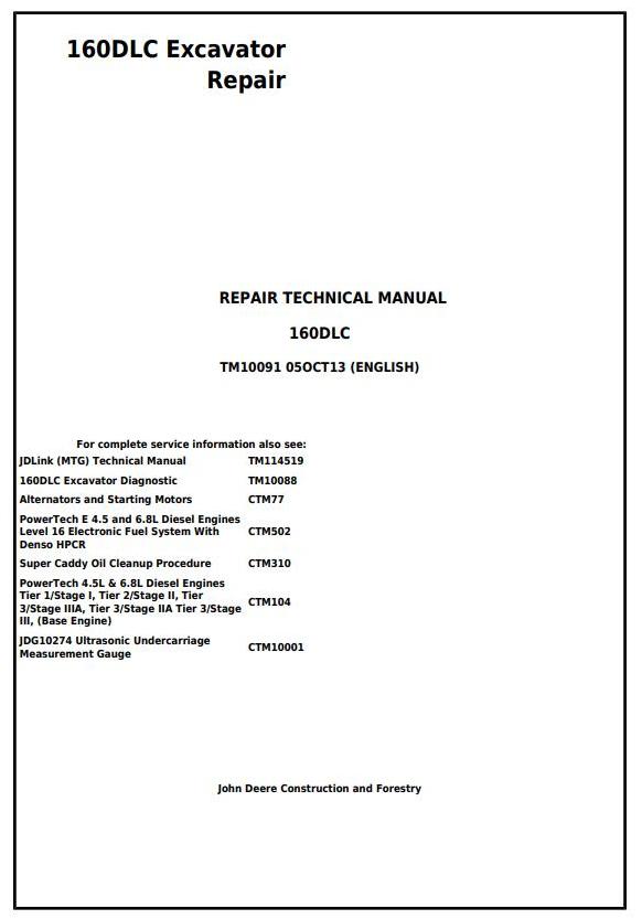 TM10091 - John Deere 160DLC Excavator Service Repair Manual - 17595