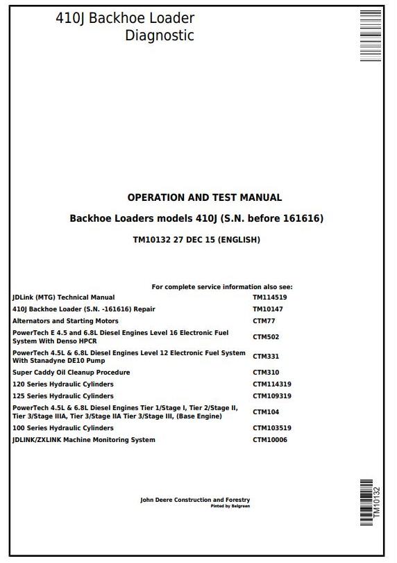 TM10132 - John Deere 410J Backhoe Loader (SN. -161616) Diagnostic, Operation and Test Service Manual