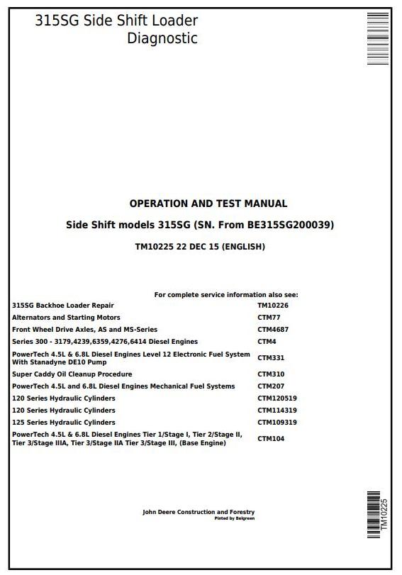TM10225 - John Deere 315SG Side Shift Loader (SN.BE315SG200039-) Diagnostic and Test Service Manual - 17310