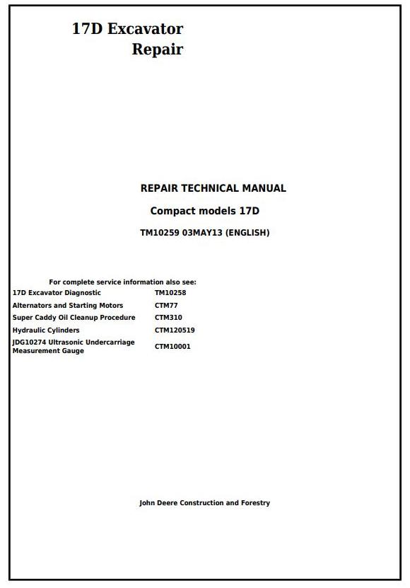 TM10259 - John Deere 17D Compact Excavator Service Repair Technical Manual - 17597