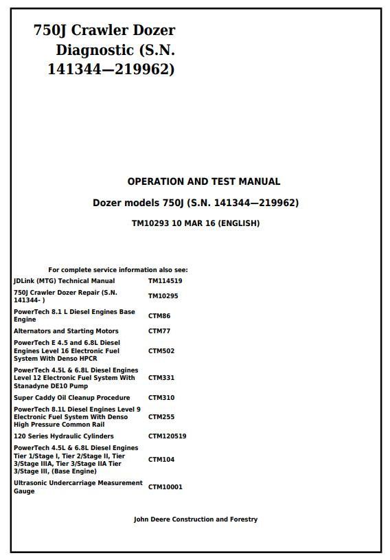 TM10293 - John Deere 750J Crawler Dozer (S.N.141344-219962) Diagnostic and Test Service Manual