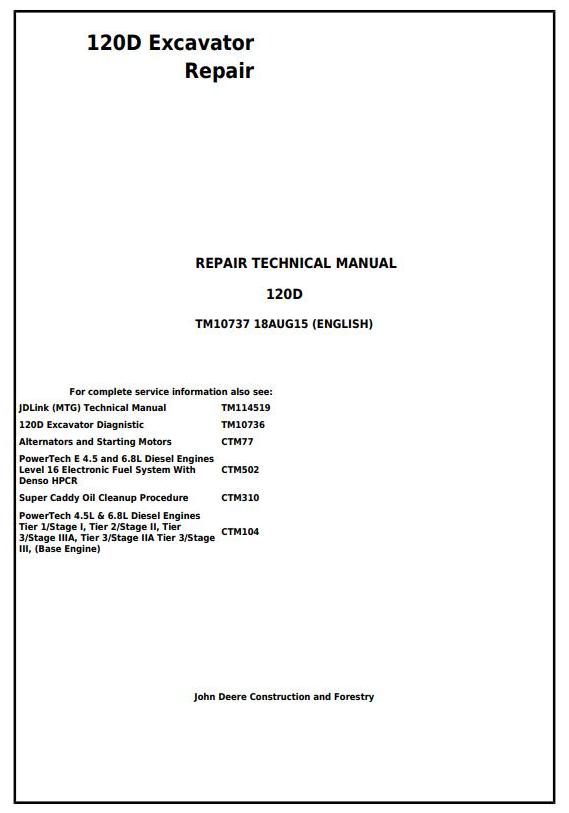 TM10737 - John Deere 120D Excavator Service Repair Manual