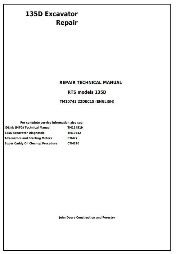 TM10743 - John Deere 135D RTS Excavator Service Repair Technical Manual - 17605
