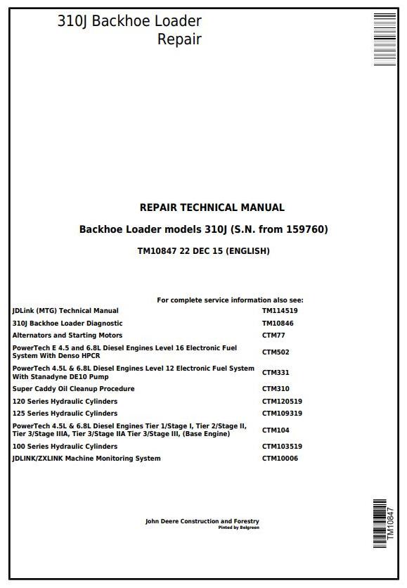 TM10847 - John Deere 310J Backhoe Loader (S.N. from 159760) Service Repair Technical Manual - 17316