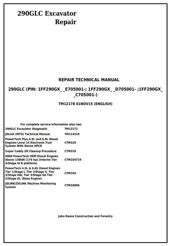 TM12178 - John Deere 290GLC Excavator Service Repair Technical Manual - 17619