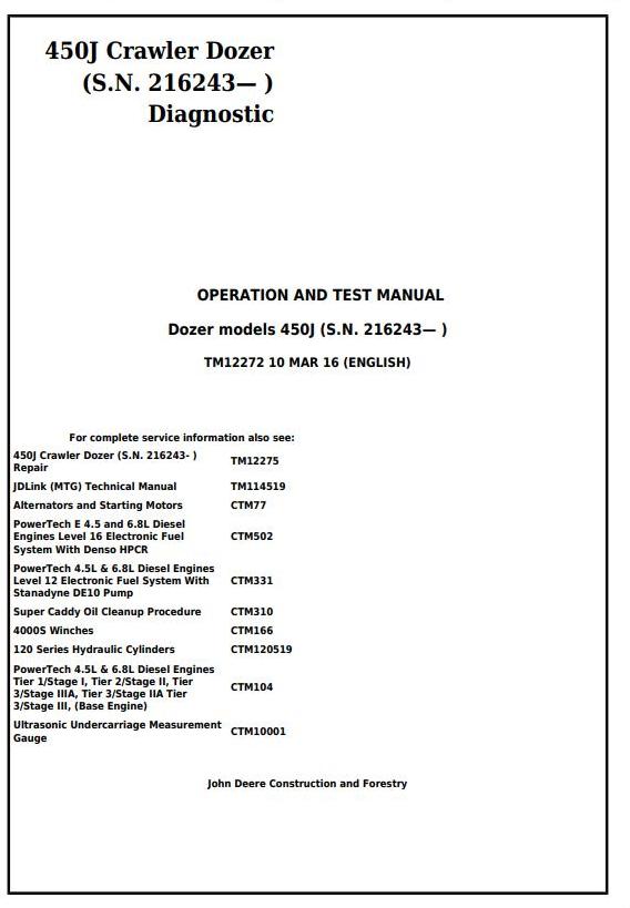 TM12272 - John Deere 450J Crawler Dozer (S.N. 216243— ) Diagnostic, Operation & Test Service Manual - 17427
