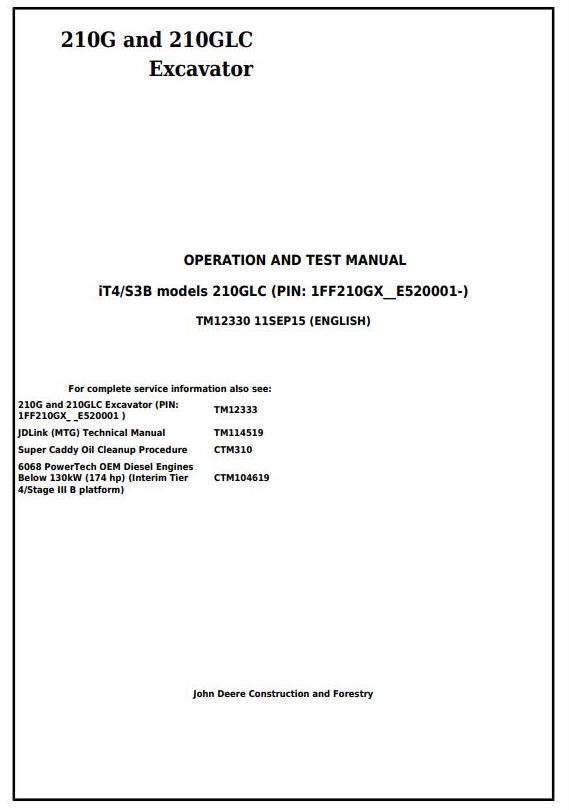 TM12330 - John Deere 210G, 210GLC (iT4/S3B) Excavator Diagnostic, Operation and Test Service Manual - 17624