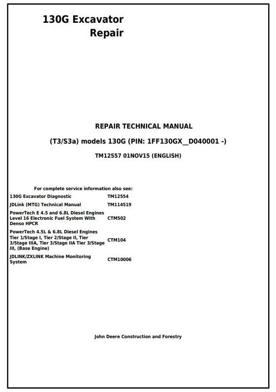 TM12557 - John Deere 130G (T3/S3a) Excavator (S.N. 1FF130GX_D040001 -) Service Repair Manual - 17639