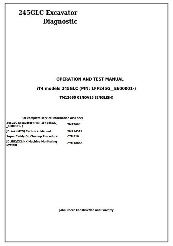 TM12660 - John Deere 245GLC iT4 Excavator Diagnostic, Operation and Test Service Manual - 17644