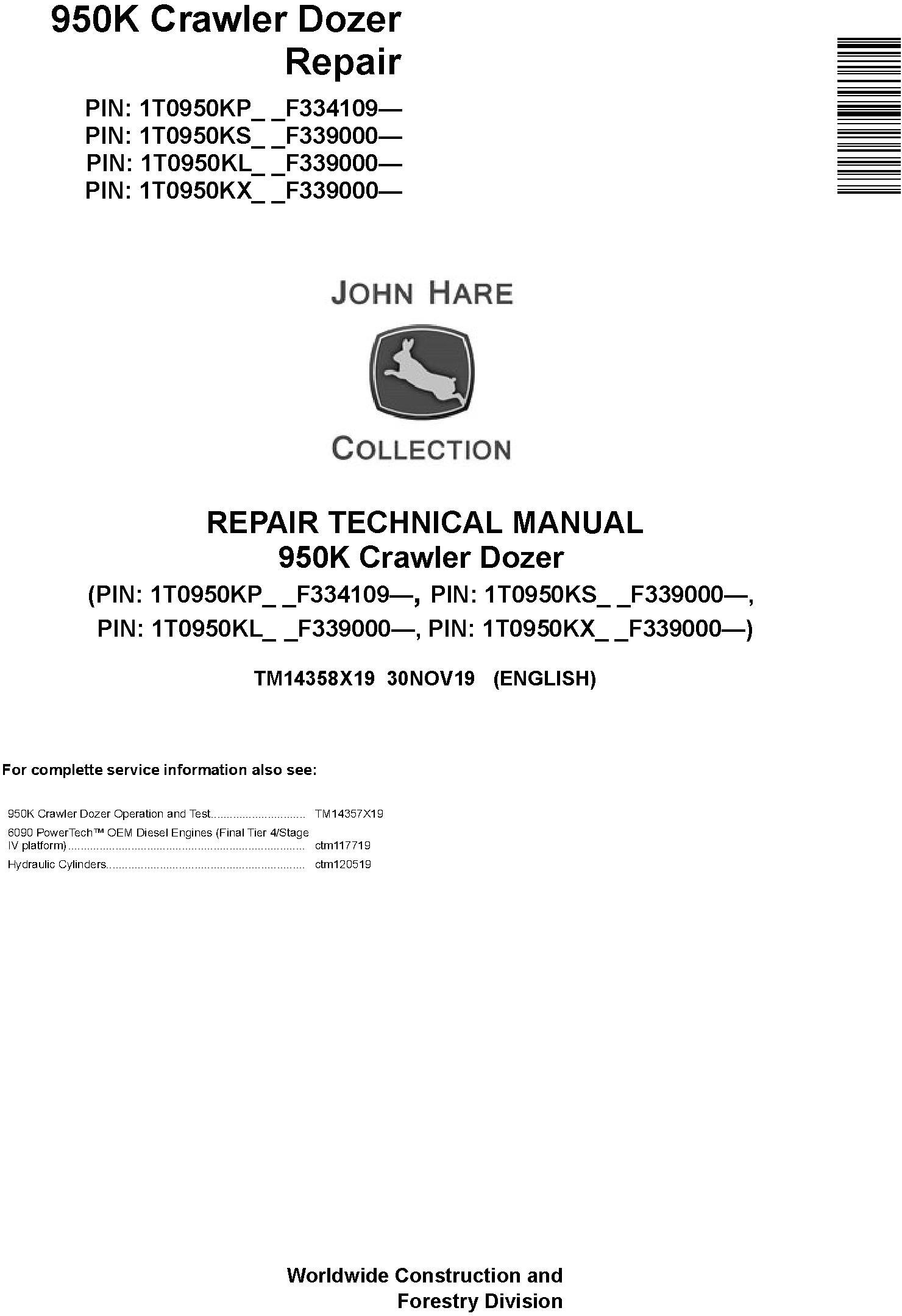 John Deere 950K Crawler Dozer Repair Technical Manual (TM14358X19) - 20090