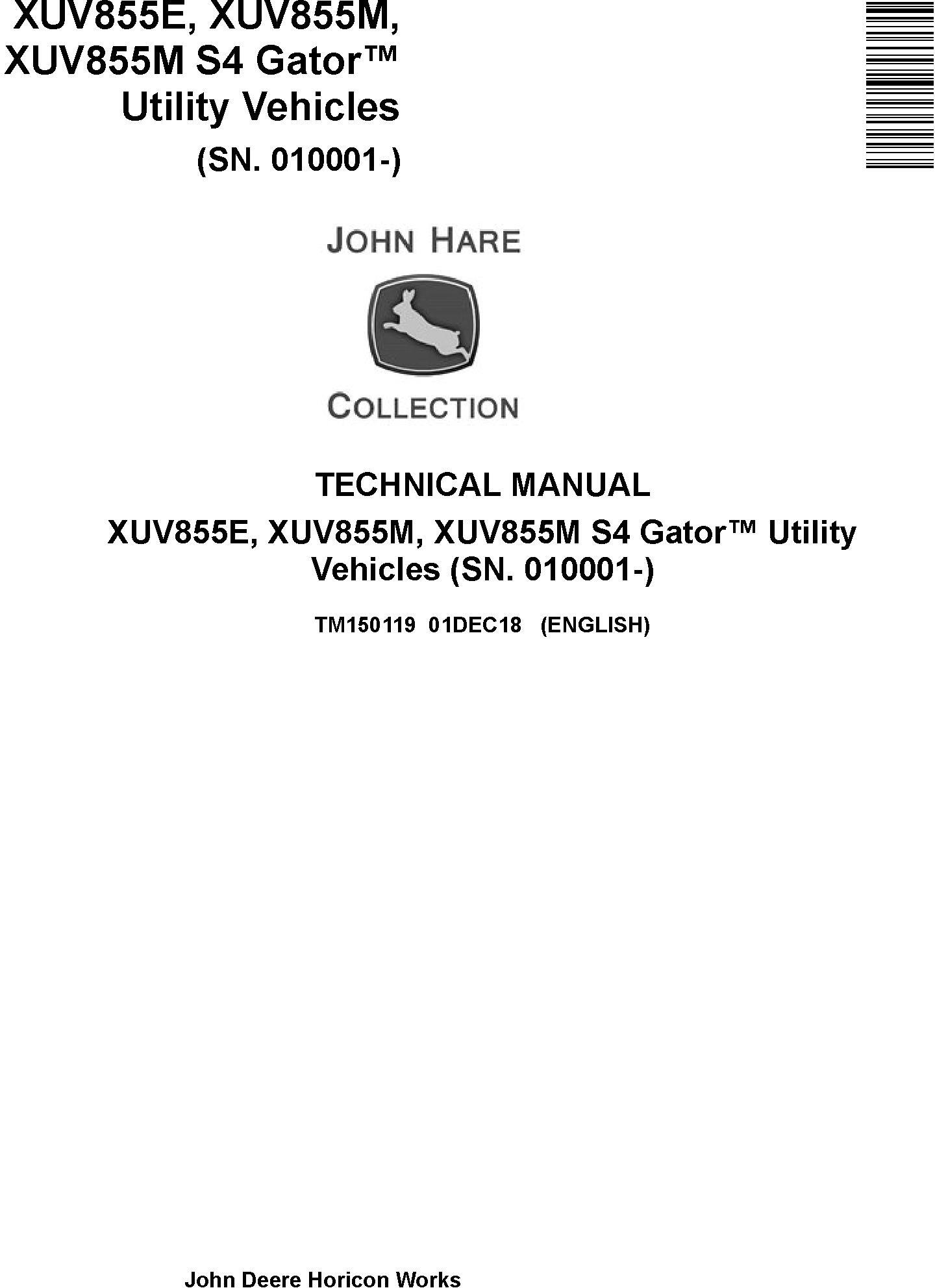 John Deere XUV855E XUV855M, XUV855M S4 Gator Utility Vehicles (SN.010001-) Technical Manual TM150119 - 19300