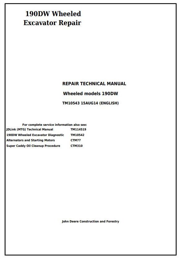 TM10543 - John Deere 190DW Wheeled Excavator Service Repair Technical Manual - 17599