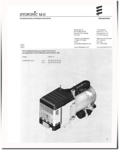John Deere Hydronic 10, 4, 5, M and MII Coolant Heaters Component Technical Manual (CTM10090X19)