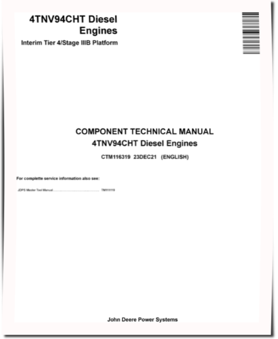 Yanmar 4TNV94CHT Interim Tier 4/Stage III B Diesel Engines Engine Technical Manual (CTM116319)
