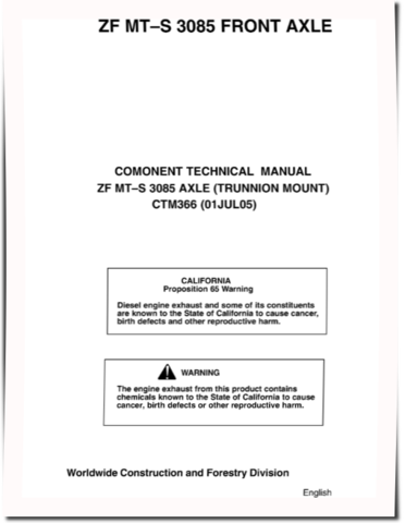 ZF-Multitrac MT–S 3085 Front Axles Component Technical Manual (CTM366)