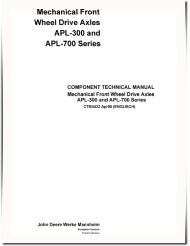 John Deere APL-315, APL-315N, APL-325, APL-325N, APL-345, APL-350 and APL-735 Axles Component Technical Manual (CTM4422)