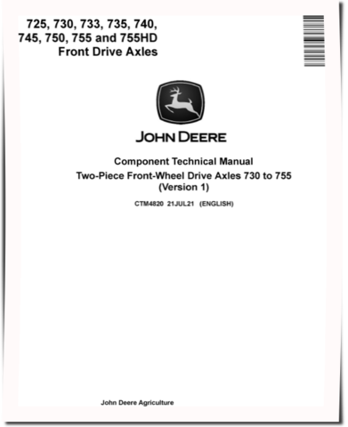 John Deere 725, 730, 733, 735, 740, 745, 750, 755 and 755HD Axles Component Technical Manual (CTM4820)