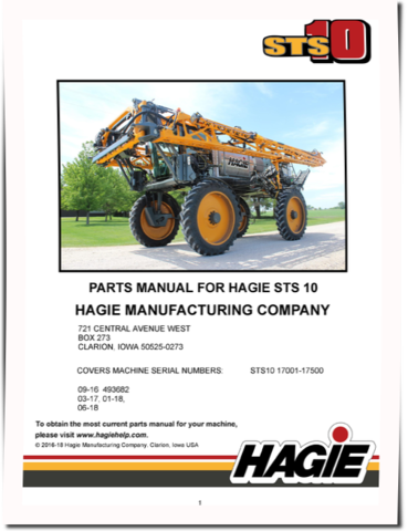 Hagie STS10 (SN: 017001-017500) Self-Propelled Sprayers Parts Catalog (PM493682)