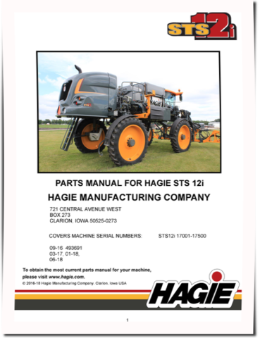 Hagie STS12i (SN: 017001-017500) Self-Propelled Sprayers Parts Catalog (PM493691)