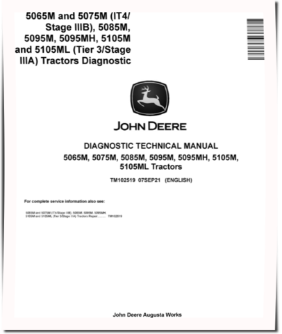 John Deere 5065M, 5075M (iT4/S3B) and 5085M, 5095M, 5095MH, 5105M, 5105ML (T4/S3A) Tractors Diagnostic Manual (TM102519)