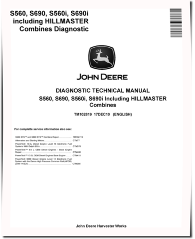 John Deere S560, S560i, S690 and S690i Combines Diagnostic Manual (TM102819)