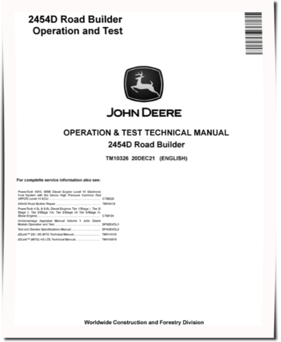 John Deere 2454D Road Builders Operation and Test Manual (TM10326)