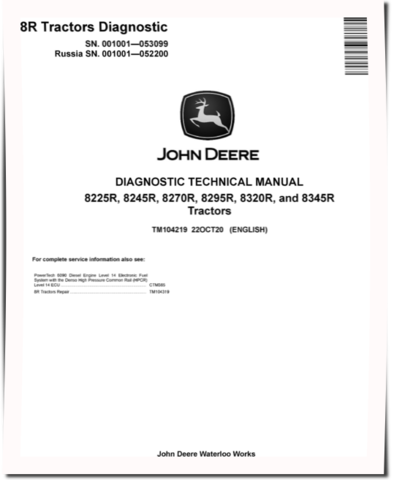 John Deere 8225R, 8245R, 8270R, 8295R, 8320R and 8345R Tractors (SN: 001001-053099) Diagnostic Manual (TM104219)