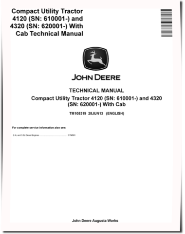 John Deere 4120 (SN. from 610001) and 4320 (SN. from 620001) Compact Utility Tractors with Cab Technical Manual (TM105319)