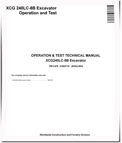 XCG 240LC-8B Crawler Excavators Operation and Test Manual (TM11478)