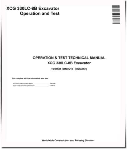 XCG 330LC-8B Crawler Excavators Operation and Test Manual (TM11585)