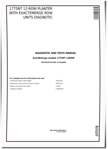John Deere 1775NT 12-Row Planters with ExactEmerge Row Units Diagnostic Manual (TM123519)