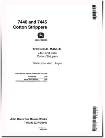 John Deere 7440 and 7445 Cotton Strippers Technical Manual (TM1282)