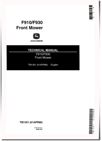 John Deere F910 and F930 Front Mowers Technical Manual (TM1301)