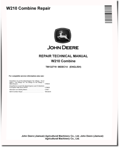 John Deere W210 Combines Repair Manual (TM132719)