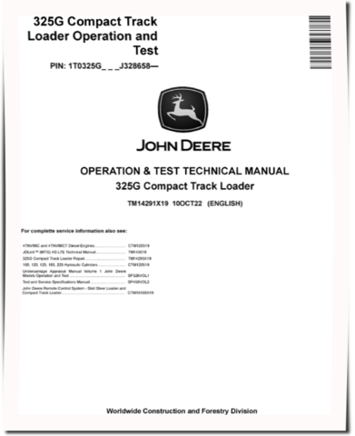 John Deere 325G Compact Track Loaders (SN. from J328658) Operation and Test Manual (TM14291X19)
