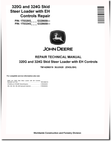 John Deere 320G and 324G Skid Steer Loaders with EH Controls (SN. from G328658) Repair Manual (TM14296X19)