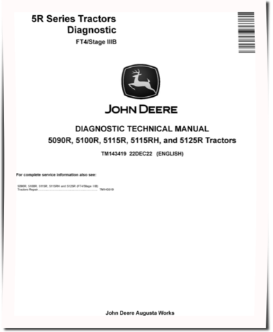 John Deere 5090R, 5100R, 5115R, 5115RH and 5125R FT4/Stage IIIB Tractors Diagnostic Manual (TM143419)