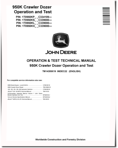John Deere 950K Crawler Dozers (SN. from C334109) Operation and Test Manual (TM14359X19)