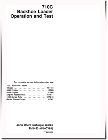 John Deere 710C Backhoe Loaders Operation and Test Manual (TM1450)